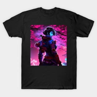 Sakura Female Cyberpunk Samurai Cherry Blossoms T-Shirt